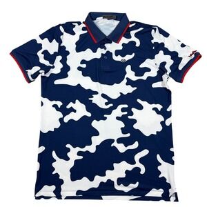 G/FORE Polo Shirt Mens XL Navy White Camo Performance Golf Short Sleeve Logo